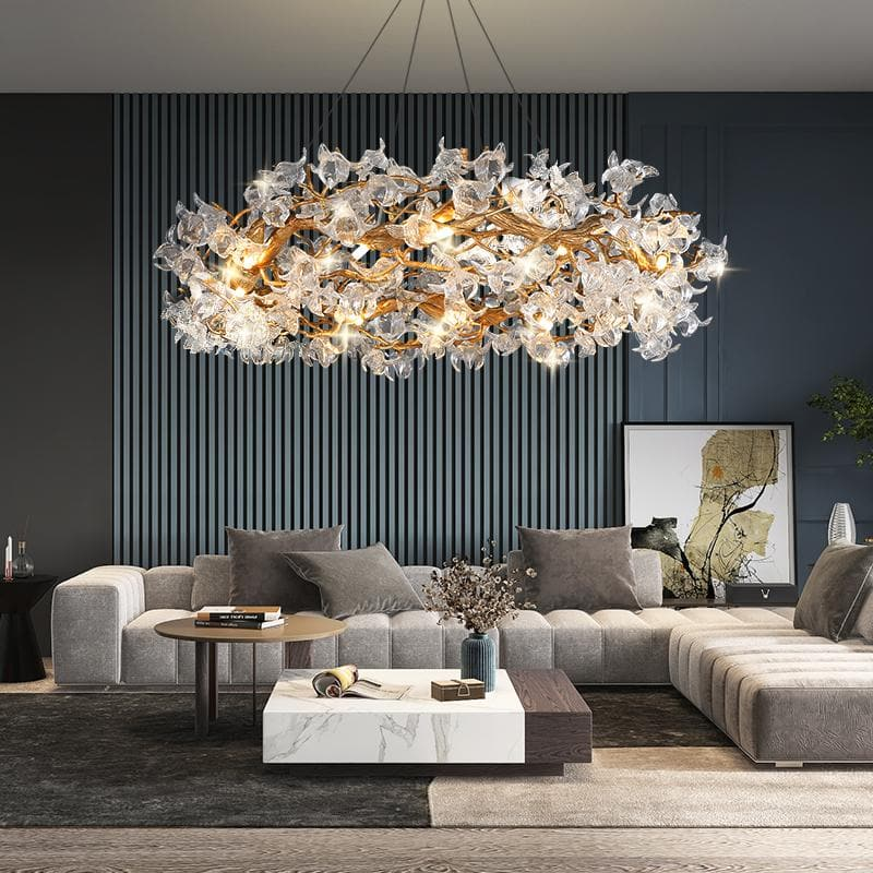Modern Flower Crystal Round Brass Branch Chandelier