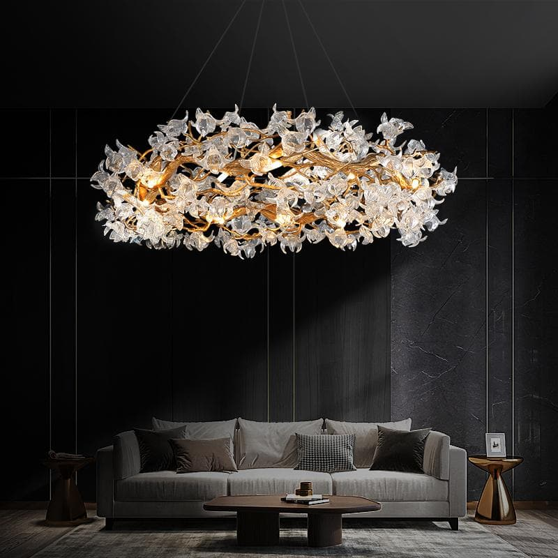 Modern Flower Crystal Round Brass Branch Chandelier