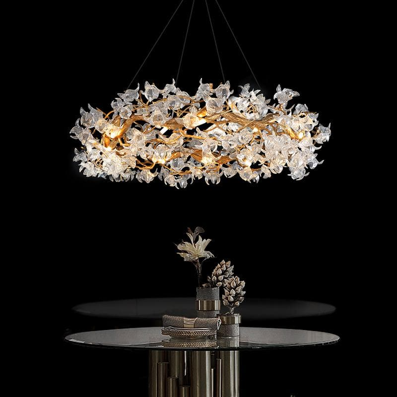 Modern Flower Crystal Round Brass Branch Chandelier