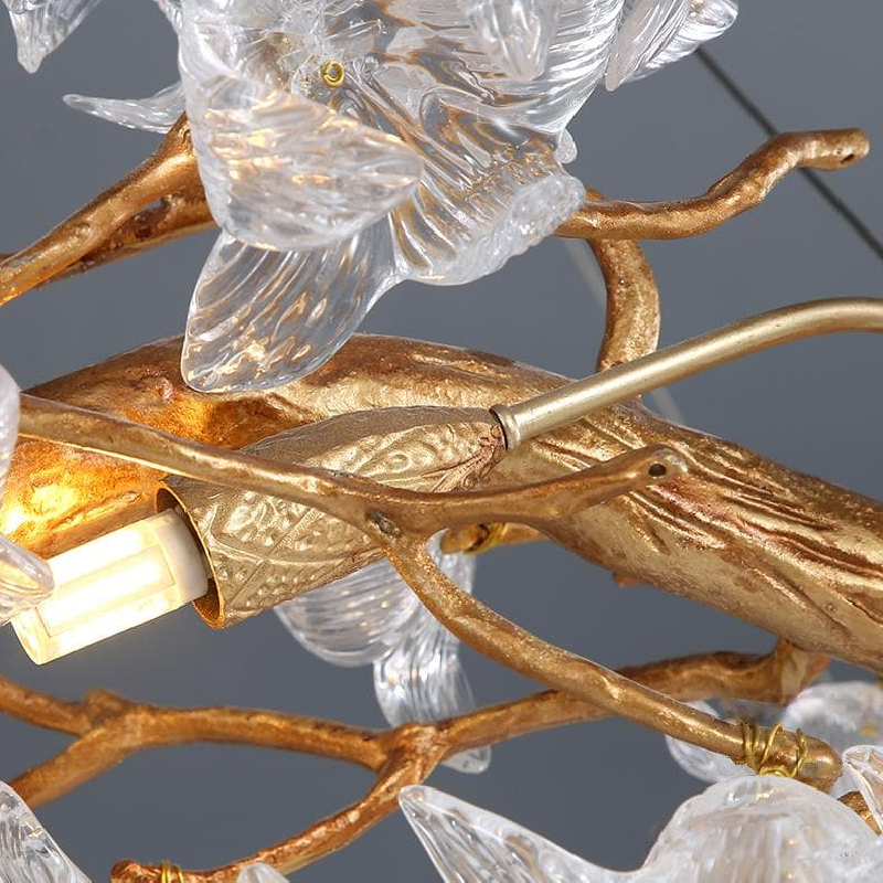 Modern Flower Crystal Round Brass Branch Chandelier