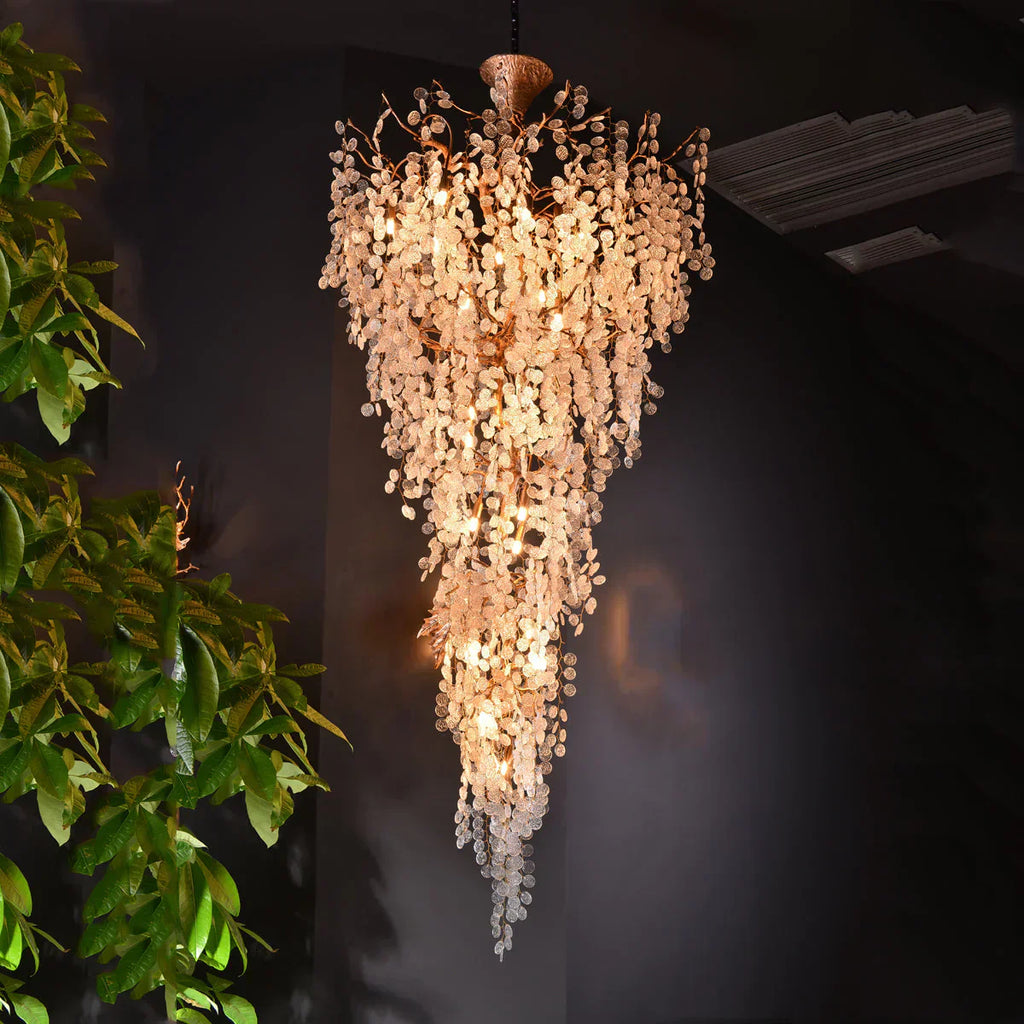 Modern Unique Artistic Flower Brass Branch Semi-Flush Mount Chandelier for Living Room / Hallway / Entryway /