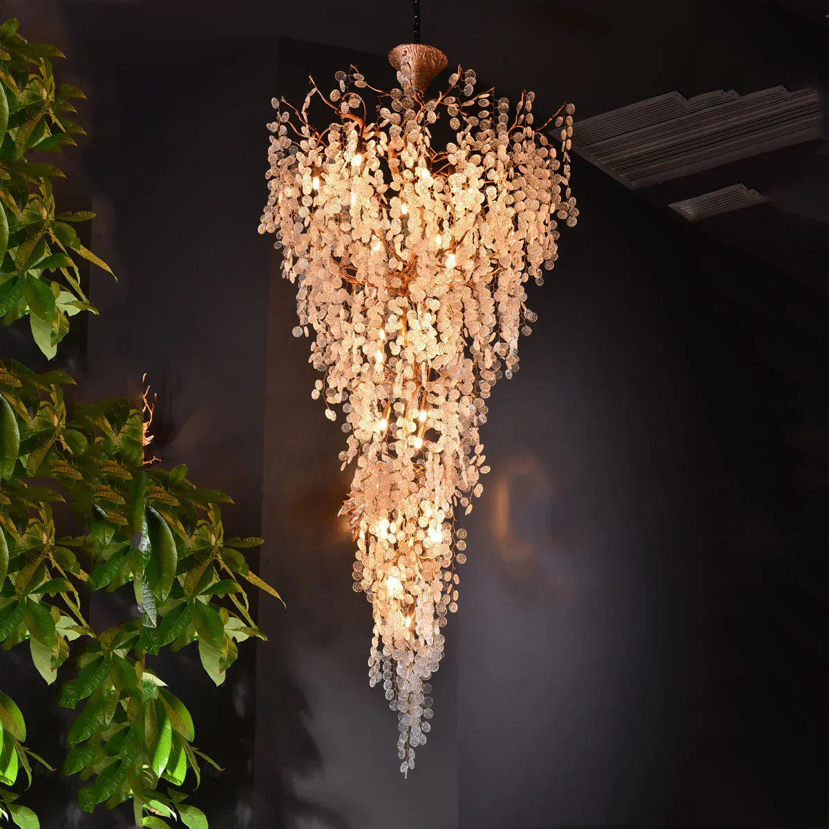 Modern Unique Artistic Flower Brass Branch Semi-Flush Mount Chandelier for Living Room / Hallway / Entryway /