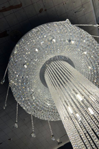 Extra Large Round Silver Flush Mount Luxury K9 Crystal Waterfall Chandelier for High-Ceiling Living Room