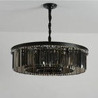 Black Finish Round Crystal Chandelier Pendant Light with Smoky Gray Accents, High-Quality K9 Crystal and Metal