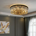 Black Finish Round Crystal Chandelier Pendant Light with Smoky Gray Accents, High-Quality K9 Crystal and Metal