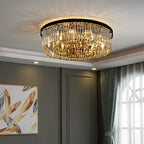 Black Finish Round Crystal Chandelier Pendant Light with Smoky Gray Accents, High-Quality K9 Crystal and Metal