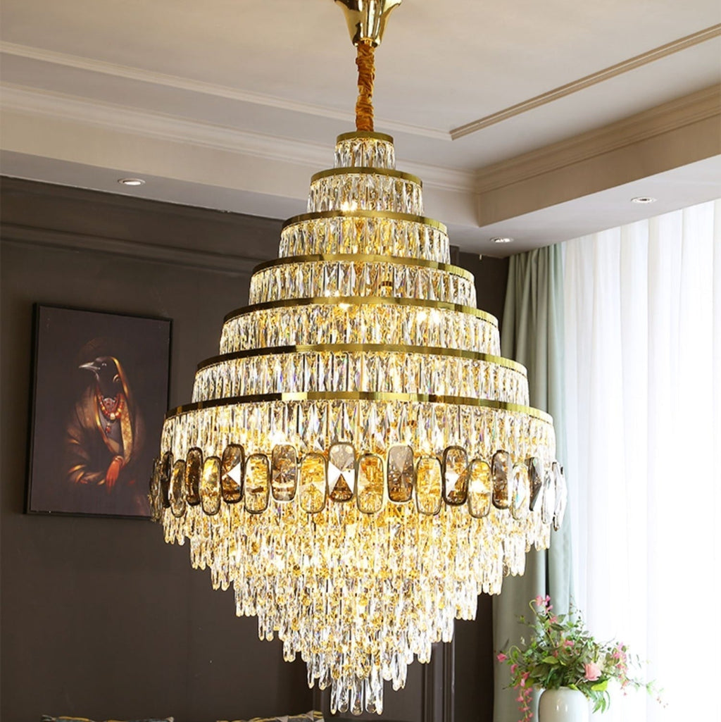 Honeycomb Shaped Ceiling Chandelier Extra Large Crystal Light for Foyer Staircase / Entryway in Gold Finish