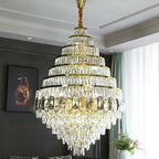 Honeycomb Shaped Ceiling Chandelier Extra Large Crystal Light for Foyer Staircase / Entryway in Gold Finish