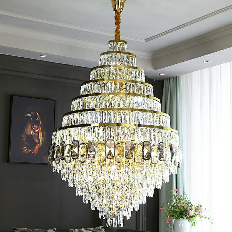 Honeycomb Shaped Ceiling Chandelier Extra Large Crystal Light for Foyer Staircase / Entryway in Gold Finish