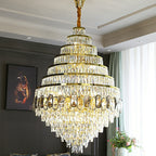 Honeycomb Shaped Ceiling Chandelier Extra Large Crystal Light for Foyer Staircase / Entryway in Gold Finish