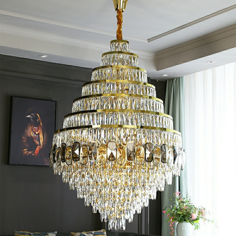 Honeycomb Shaped Ceiling Chandelier Extra Large Crystal Light for Foyer Staircase / Entryway in Gold Finish
