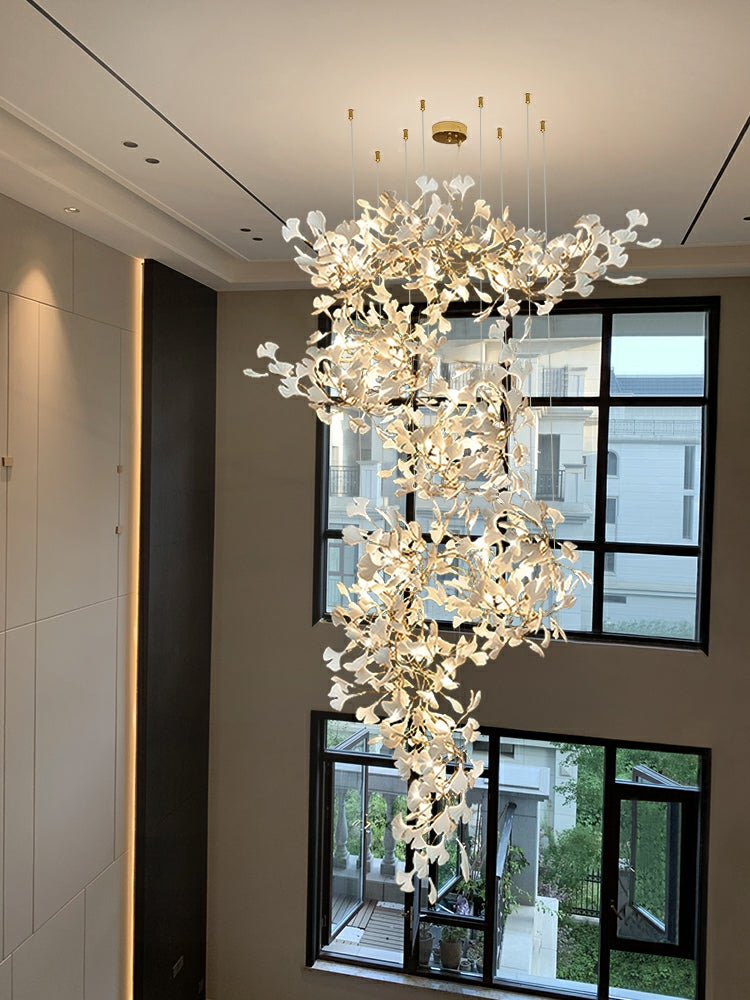 Ceramic Ginkgo Leaves Branch Flower Chandelier