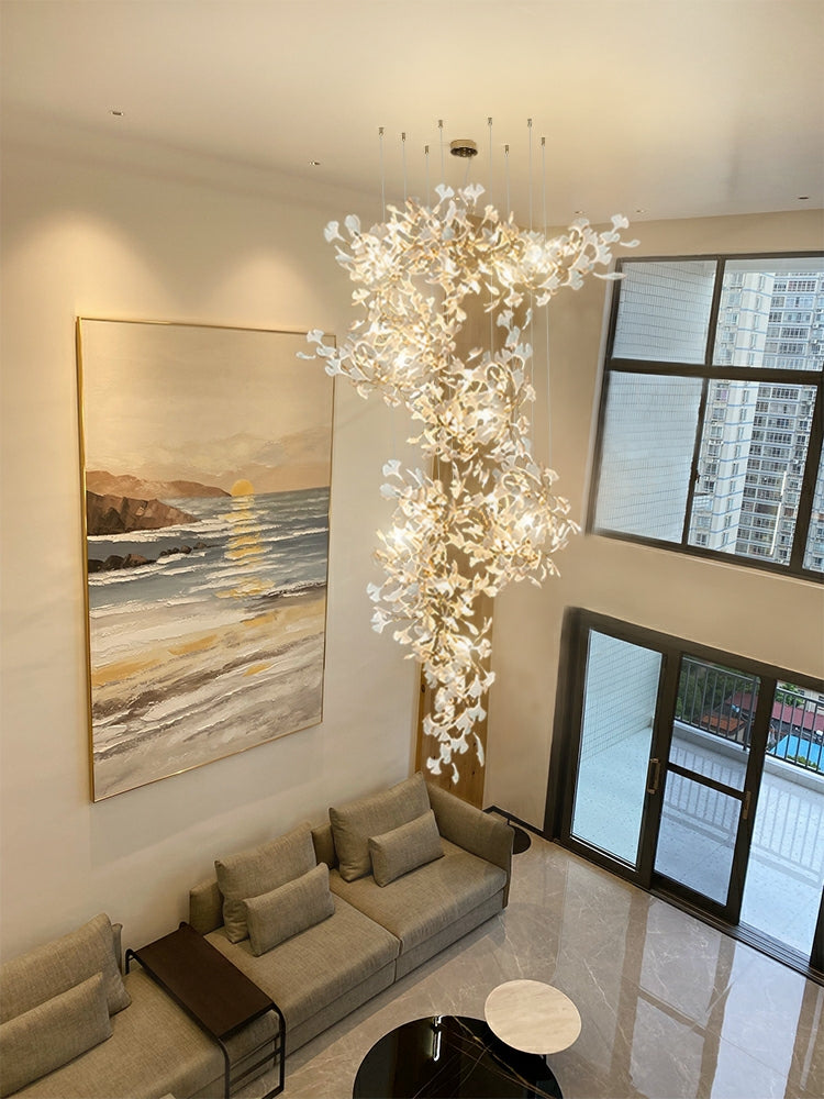 Ceramic Ginkgo Leaves Branch Flower Chandelier