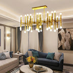Post Modern Bamboo Style Linear Chandelier for Living Room God Iron Design Dining Table Ceiling Light