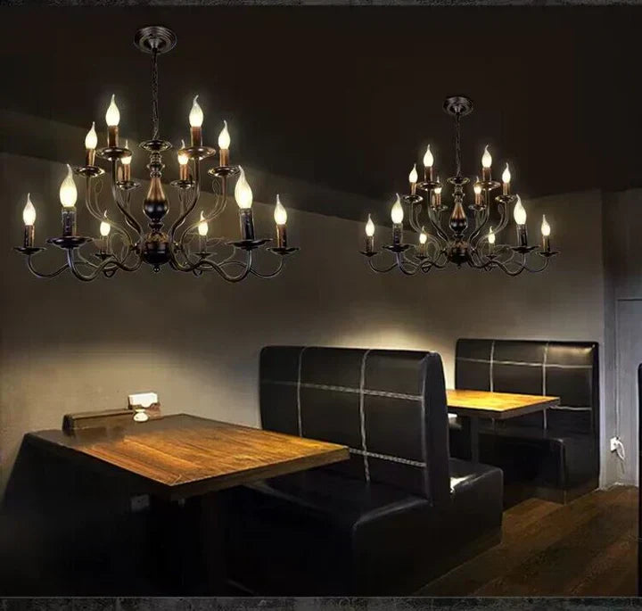 Multi Layer Iron Chandelier with Electronic Candles in Vintage Country Style for Living Room Cafe and Study