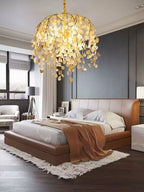 Modern Luxury Metal and Glass Leaf Branch Chandelier for Living, Dining, Bedroom