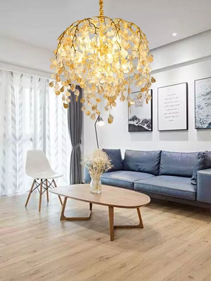 Modern Luxury Metal and Glass Leaf Branch Chandelier for Living, Dining, Bedroom