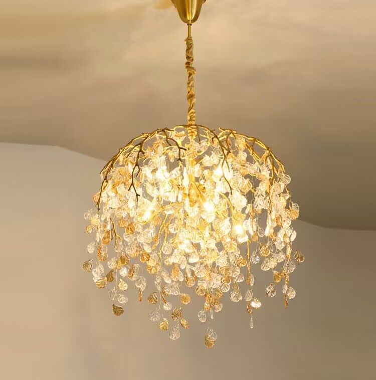 Modern Luxury Metal and Glass Leaf Branch Chandelier for Living, Dining, Bedroom