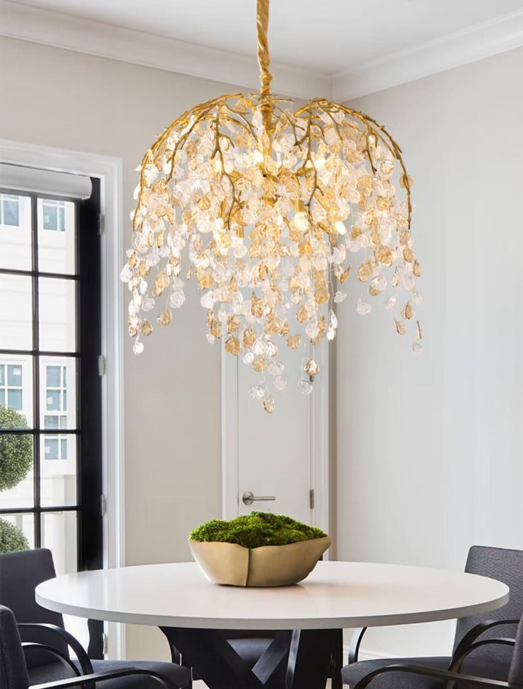 Modern Luxury Metal and Glass Leaf Branch Chandelier for Living, Dining, Bedroom