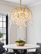 Modern Luxury Metal and Glass Leaf Branch Chandelier for Living, Dining, Bedroom