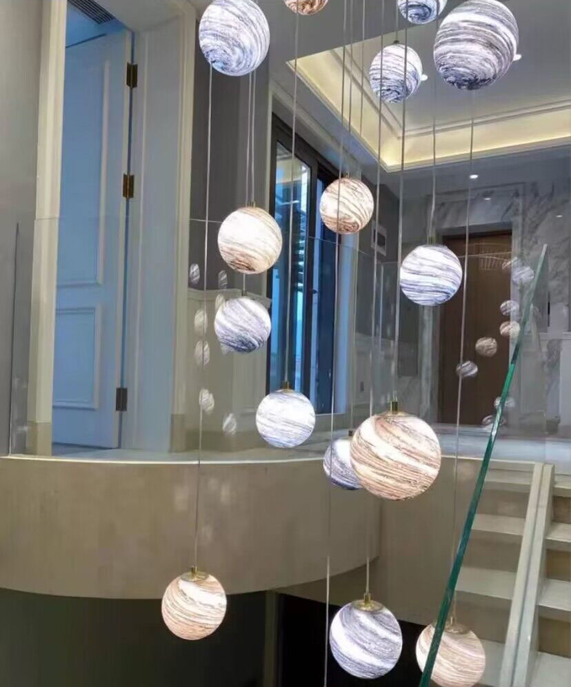 Nordic Planet Multi-Light Globe Staircase Chandelier