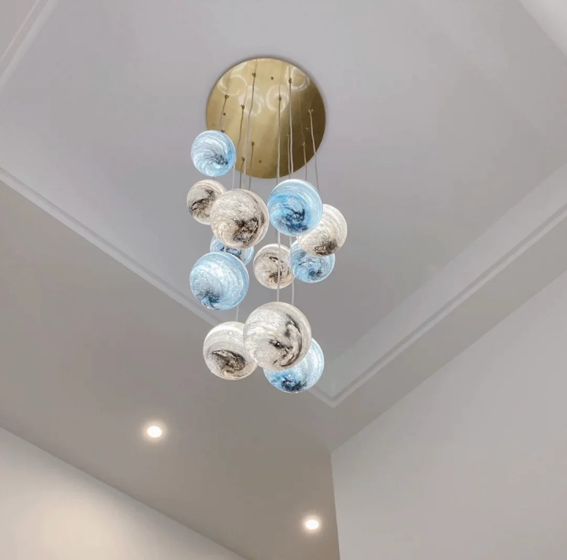 Nordic Planet Multi-Light Globe Staircase Chandelier