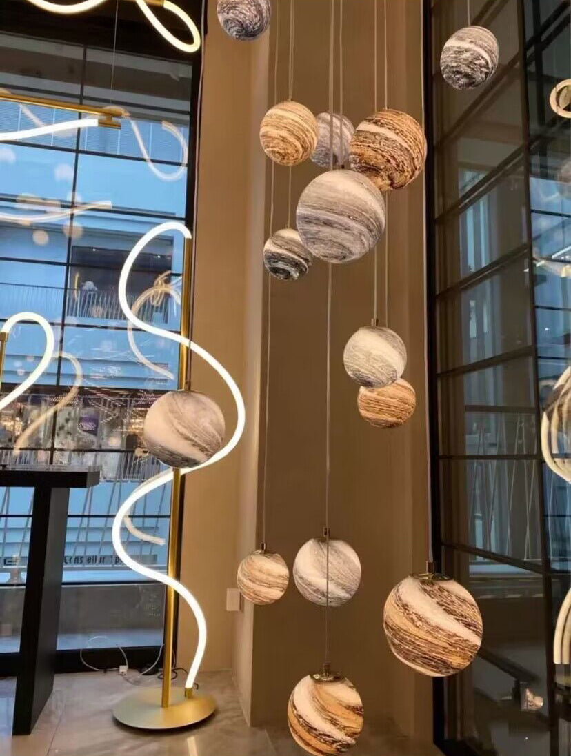 Nordic Planet Multi-Light Globe Staircase Chandelier