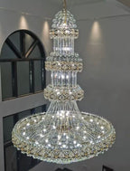 Oversized Luxury Multi-Layers Gold Crystal Chandelier for High-Ceiling Living Room / foyer