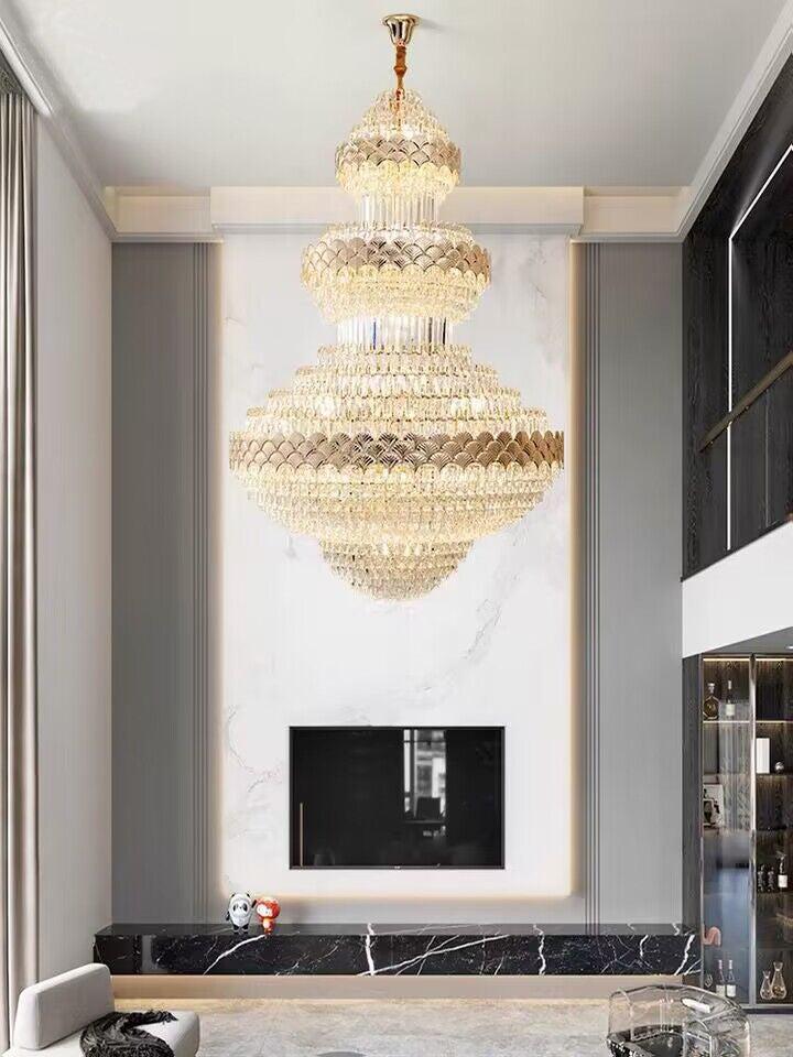 Extra Large Multi-Layers Gold Luxury Crystal Chandelier Modern Empire Decorative Crystal Light for Living Room