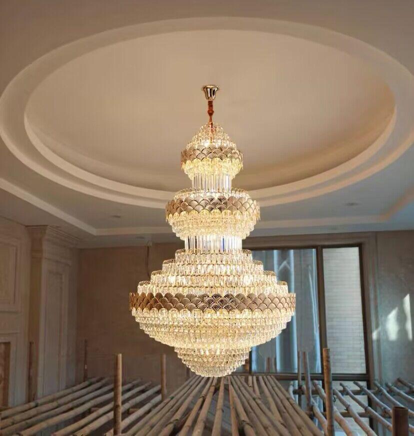 Extra Large Multi-Layers Gold Luxury Crystal Chandelier Modern Empire Decorative Crystal Light for Living Room