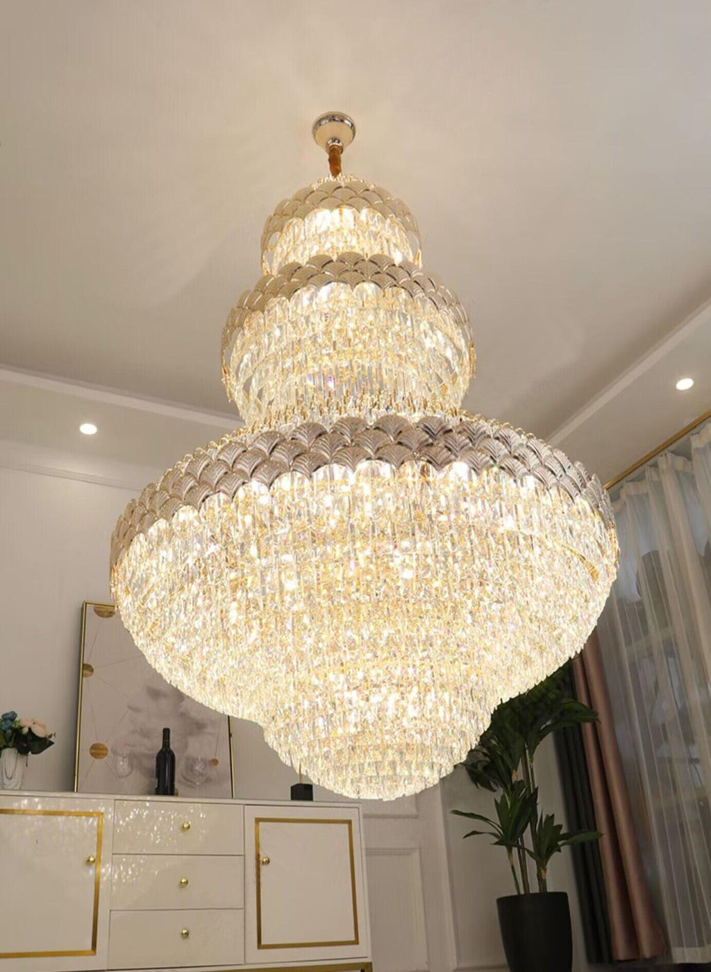 Extra Large Multi-Layers Gold Luxury Crystal Chandelier Modern Empire Decorative Crystal Light for Living Room