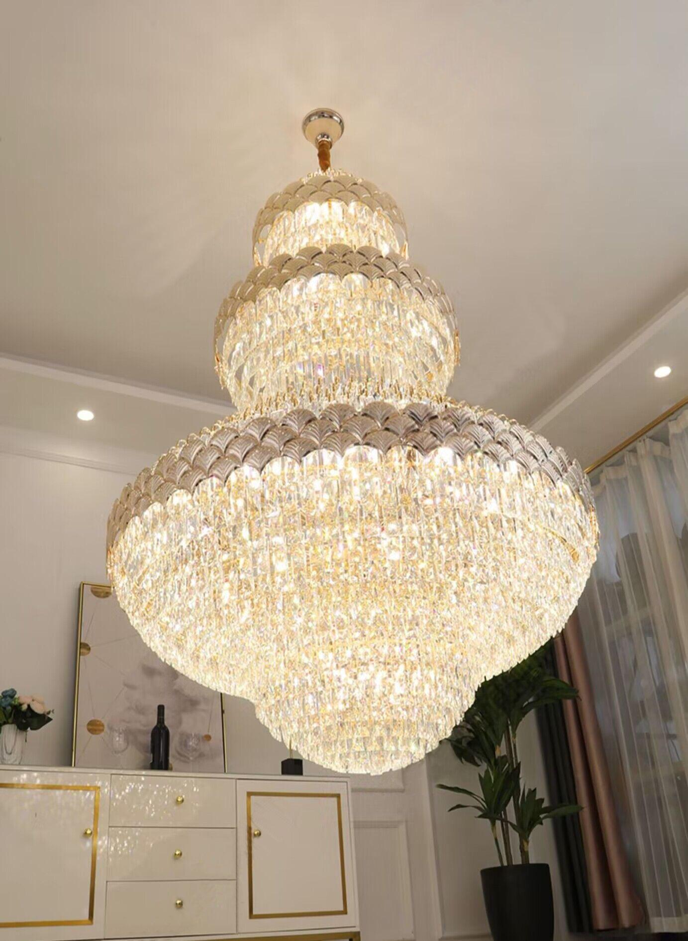Extra Large Multi-Layers Gold Luxury Crystal Chandelier Modern Empire Decorative Crystal Light for Living Room