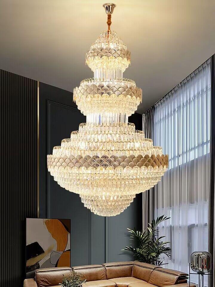 Extra Large Multi-Layers Gold Luxury Crystal Chandelier Modern Empire Decorative Crystal Light for Living Room