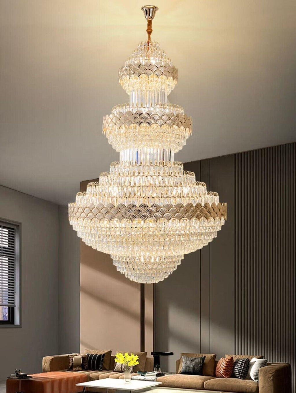 Extra Large Multi-Layers Gold Luxury Crystal Chandelier Modern Empire Decorative Crystal Light for Living Room