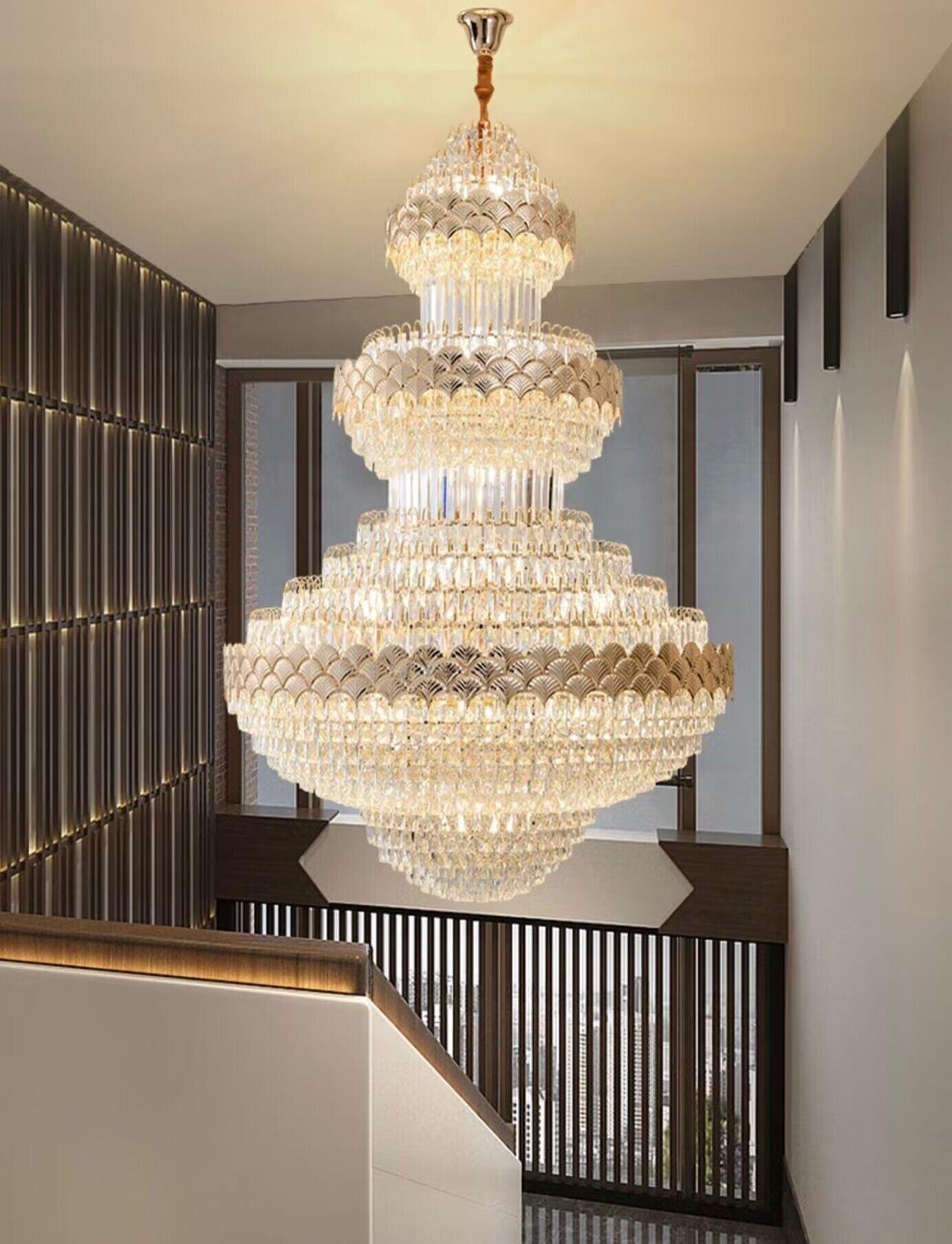 Extra Large Multi-Layers Gold Luxury Crystal Chandelier Modern Empire Decorative Crystal Light for Living Room