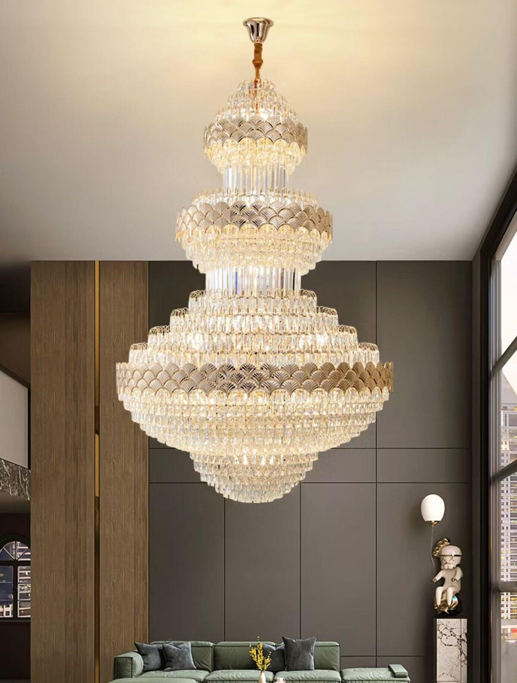 Extra Large Multi-Layers Gold Luxury Crystal Chandelier Modern Empire Decorative Crystal Light for Living Room