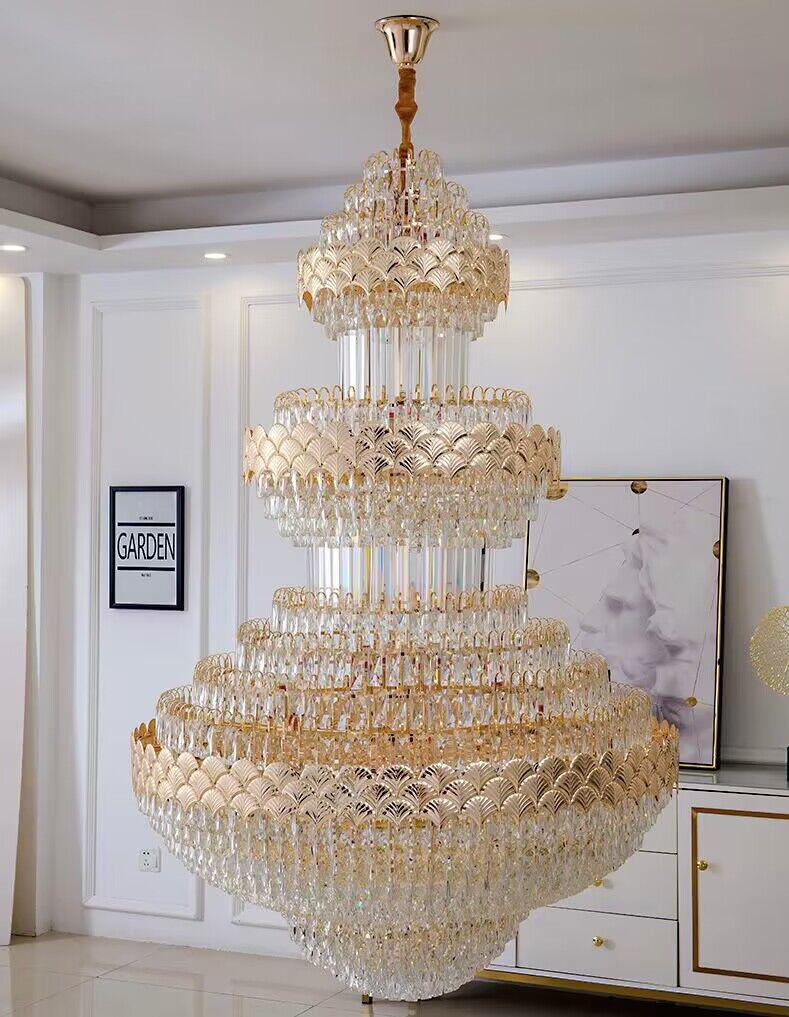 Extra Large Multi-Layers Gold Luxury Crystal Chandelier Modern Empire Decorative Crystal Light for Living Room