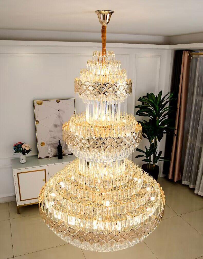 Extra Large Multi-Layers Gold Luxury Crystal Chandelier Modern Empire Decorative Crystal Light for Living Room