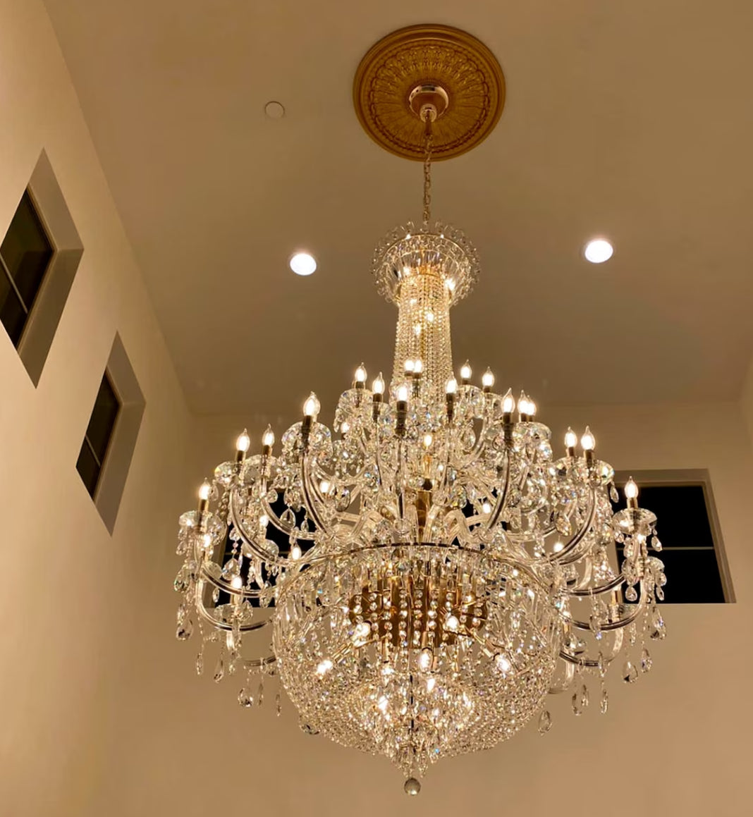 Extra Large European-Style Multi-Layers Candle Luxury Crystal Chandelier Gold Art Foyer / staircase Decorative