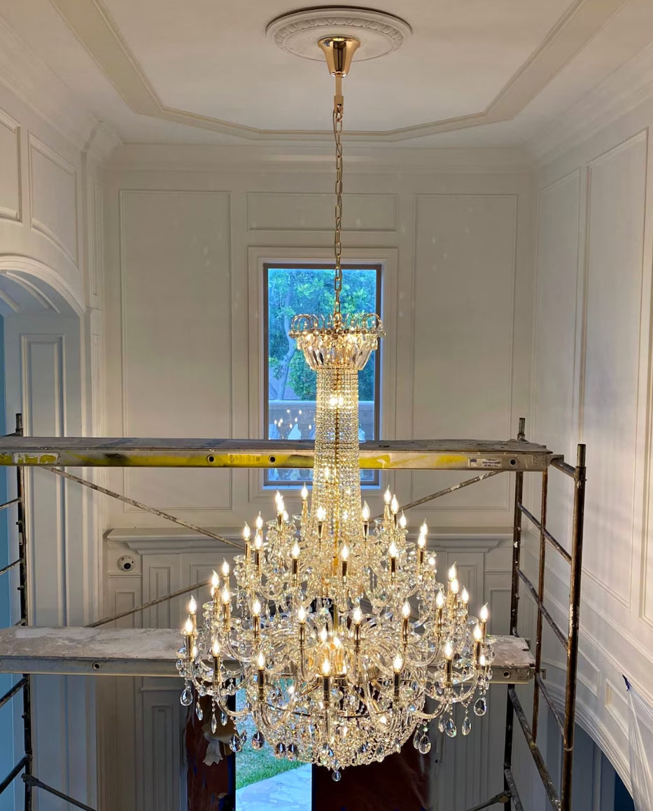 Extra Large European-Style Multi-Layers Candle Luxury Crystal Chandelier Gold Art Foyer / staircase Decorative