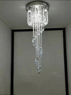 Oversized Modern Cascade Spiral Crystal Staircase Chandelier for Duplex Building