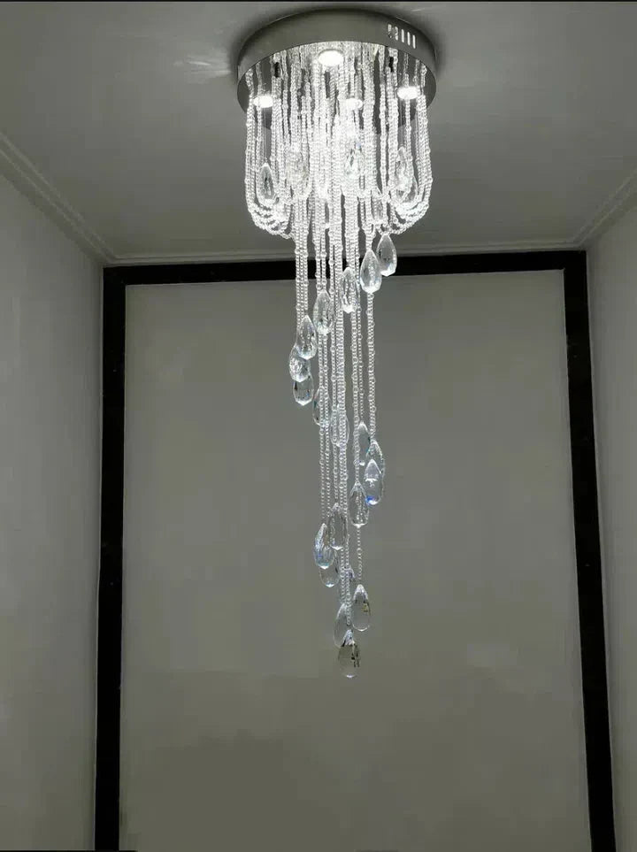 Oversized Modern Cascade Spiral Crystal Staircase Chandelier for Duplex Building