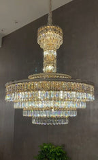 Luxury Multi-Tier Round Honeycomb Crystal Chandelier with Stainless Steel Finish for Foyer Living Room