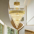 Extra Large Modern Spiral Multi-Layer Crystal Chandelier with Gold or Black Finish, High-Quality Materials for