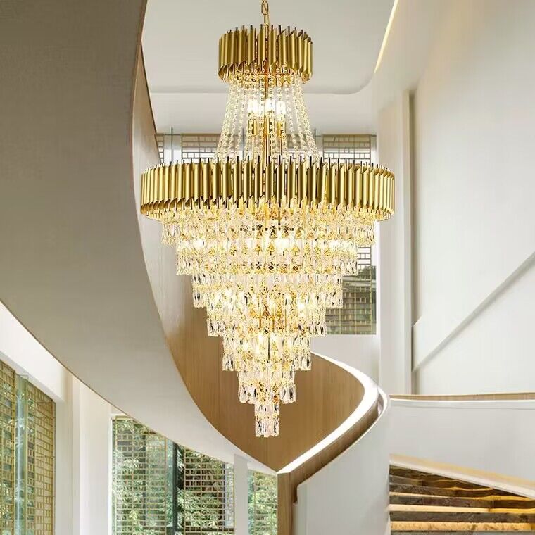 Extra Large Modern Spiral Multi-Layer Crystal Chandelier with Gold or Black Finish, High-Quality Materials for