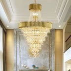 Extra Large Modern Spiral Multi-Layer Crystal Chandelier with Gold or Black Finish, High-Quality Materials for