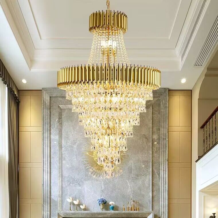Extra Large Modern Spiral Multi-Layer Crystal Chandelier with Gold or Black Finish, High-Quality Materials for