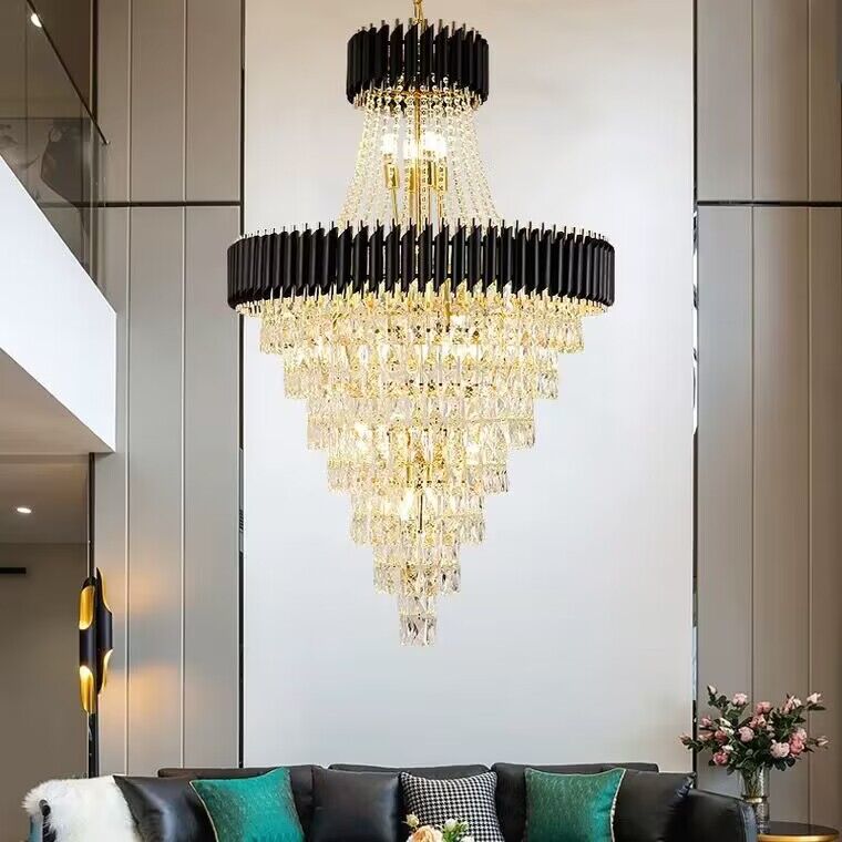 Extra Large Modern Spiral Multi-Layer Crystal Chandelier with Gold or Black Finish, High-Quality Materials for