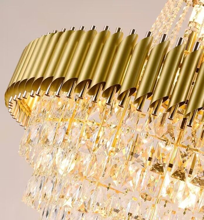 Extra Large Modern Spiral Multi-Layer Crystal Chandelier with Gold or Black Finish, High-Quality Materials for