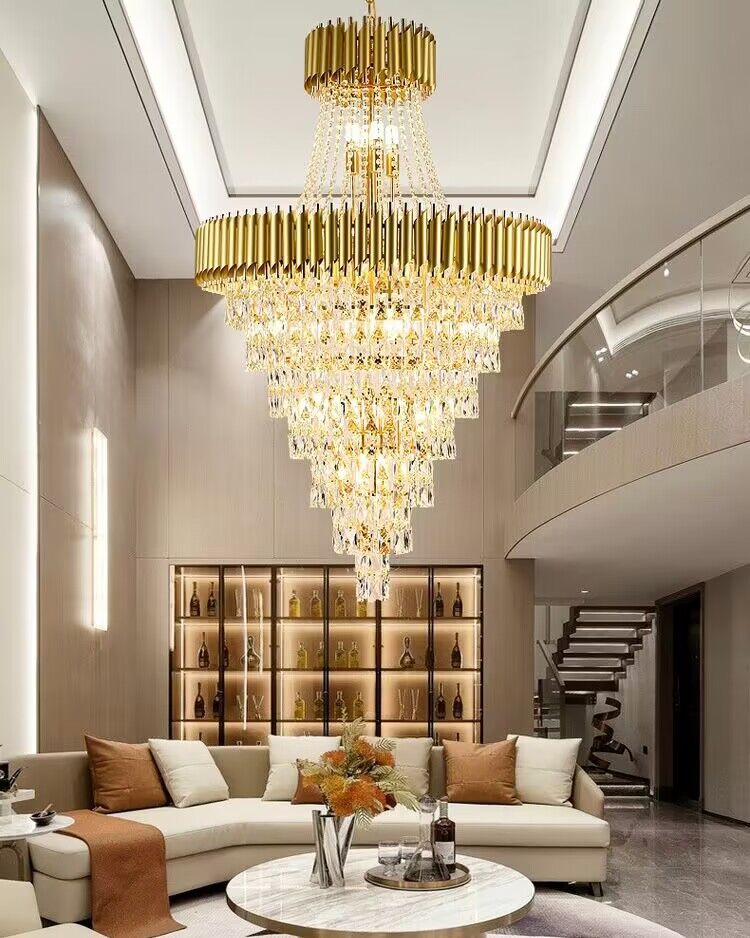 Extra Large Modern Spiral Multi-Layer Crystal Chandelier with Gold or Black Finish, High-Quality Materials for